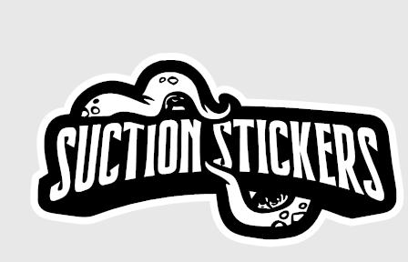 Black Punched Suction Stickers logo style